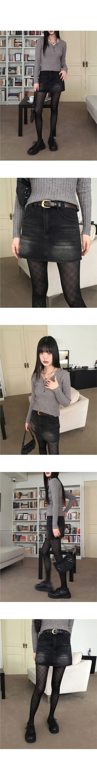 Xeric Vintage Faded Denim Mini Skirt