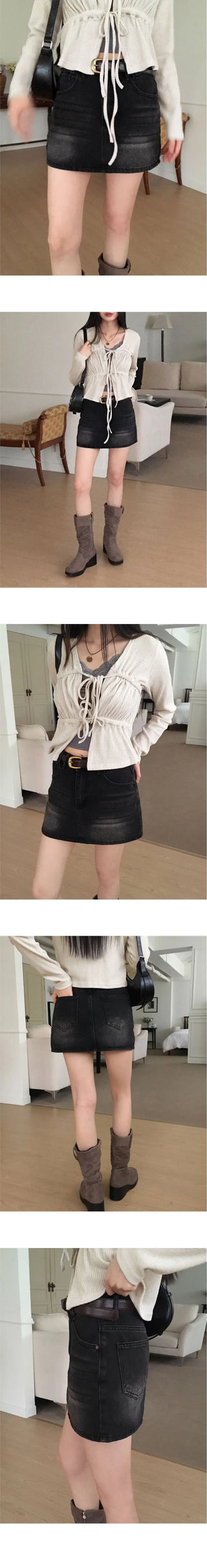 Xeric Vintage Faded Denim Mini Skirt