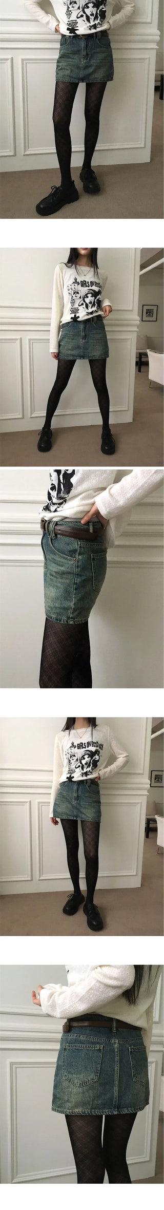 Xeric Vintage Faded Denim Mini Skirt
