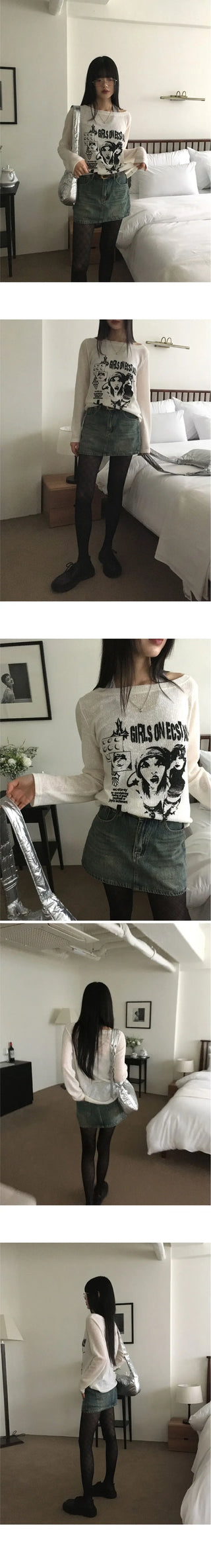 Xeric Vintage Faded Denim Mini Skirt