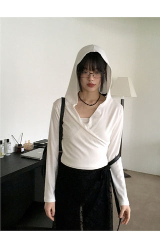 Chey draped wrap cropped hooded sweatshirt