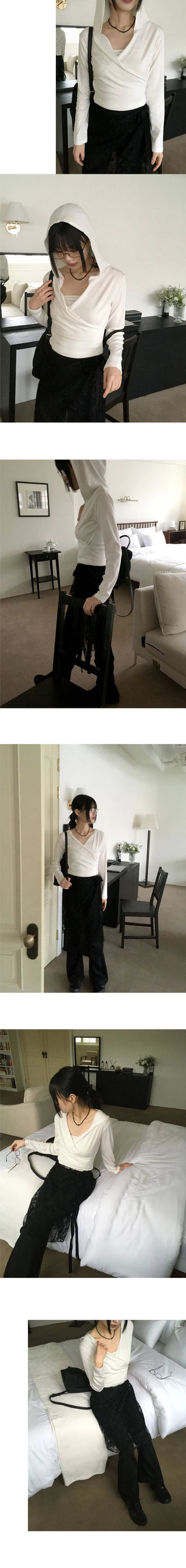 Chey draped wrap cropped hooded sweatshirt