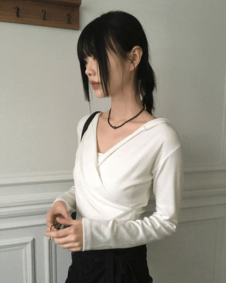 Chey draped wrap cropped hooded sweatshirt