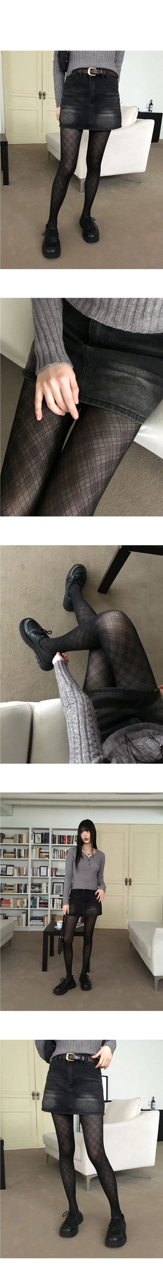 Nat Y2K Check See-through Pantyhose