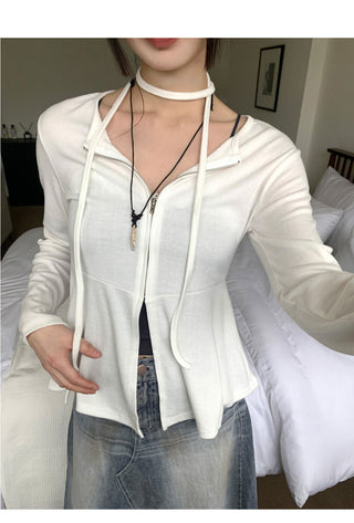 Sippy Choker Slit Zipper Cardigan