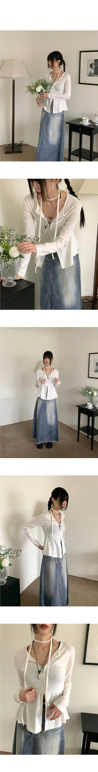 Sippy Choker Slit Zipper Cardigan