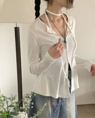 Sippy Choker Slit Zipper Cardigan