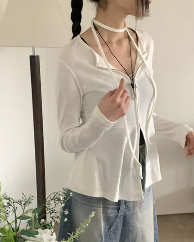 Sippy Choker Slit Zipper Cardigan