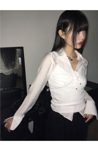 Bolden Balletcore Strap Shirt Blouse