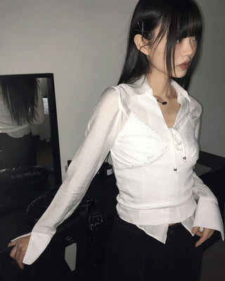 Bolden Balletcore Strap Shirt Blouse