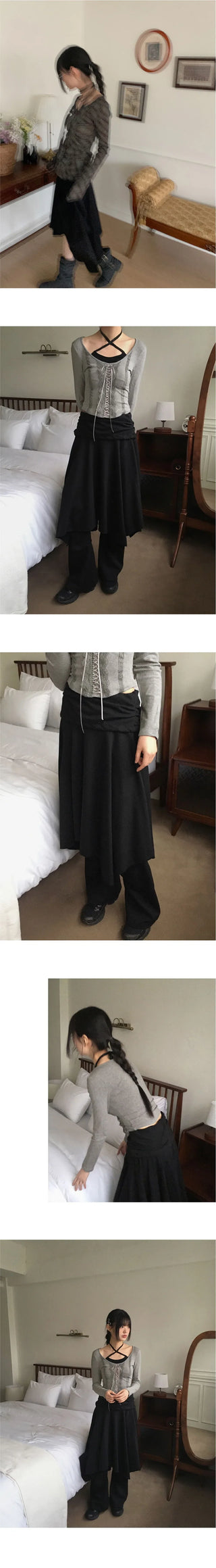 Gabet folding juli uncut flare banding midi skirt