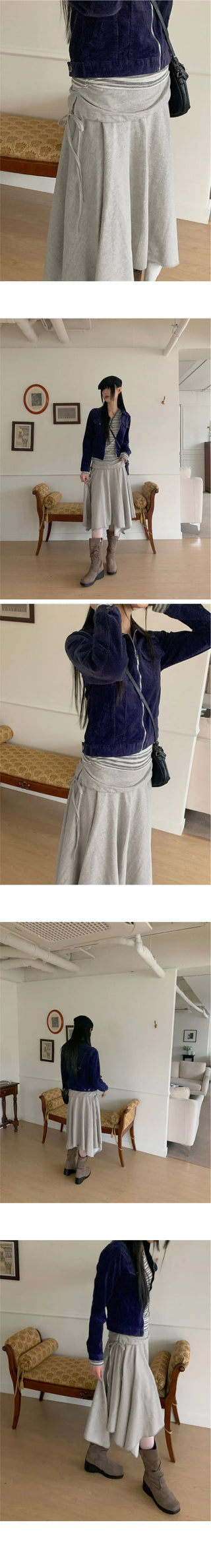 Gabet folding juli uncut flare banding midi skirt