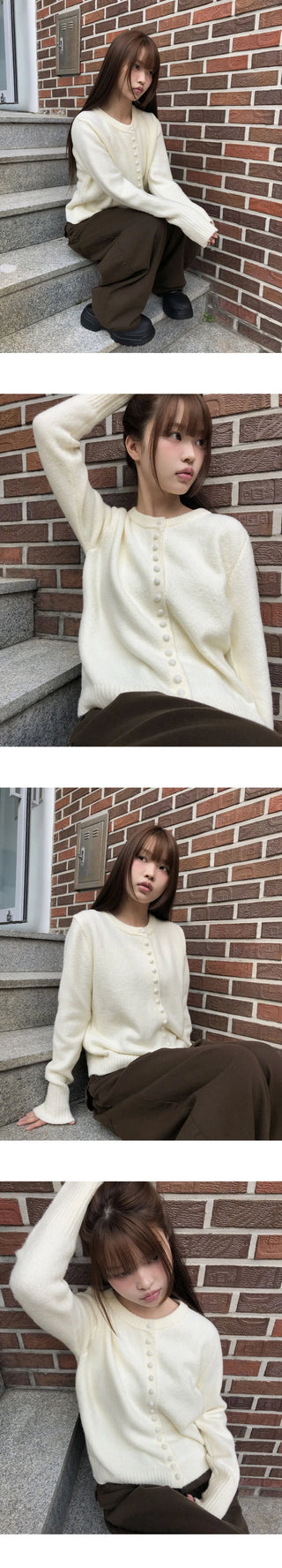 Rusha bean button long sleeve round neck cardigan
