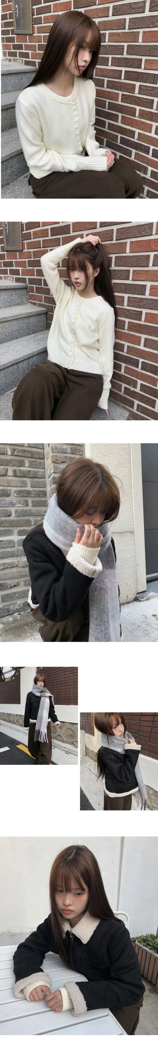 Rusha bean button long sleeve round neck cardigan