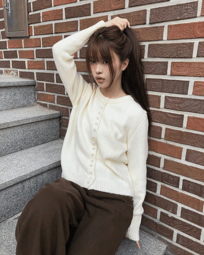 Rusha bean button long sleeve round neck cardigan