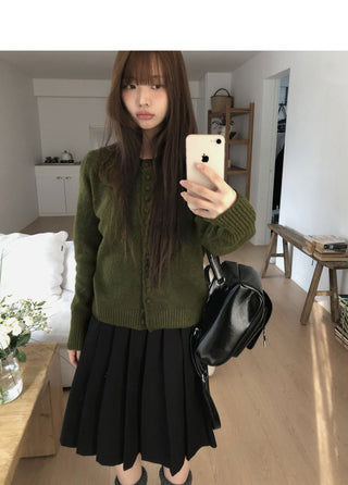 Rusha bean button long sleeve round neck cardigan
