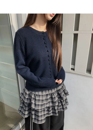 Rusha bean button long sleeve round neck cardigan