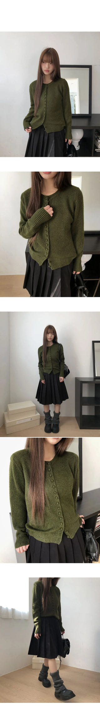 Rusha bean button long sleeve round neck cardigan