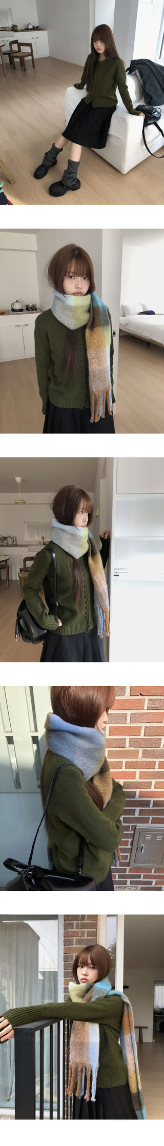 Rusha bean button long sleeve round neck cardigan