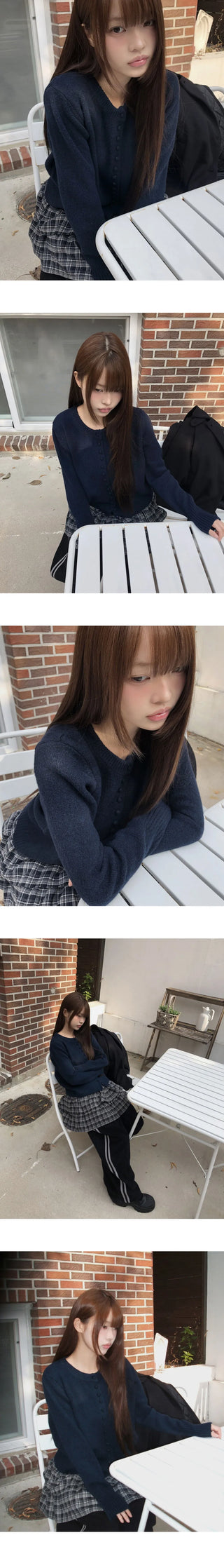 Rusha bean button long sleeve round neck cardigan