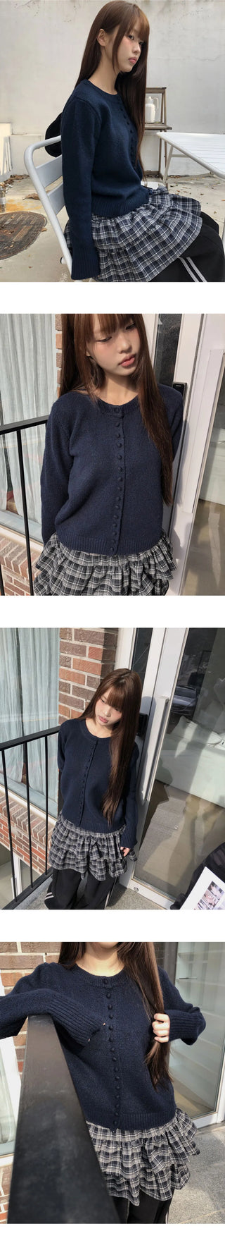 Rusha bean button long sleeve round neck cardigan