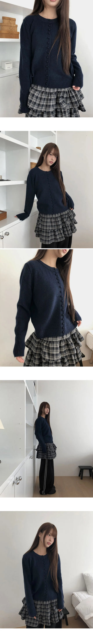Rusha bean button long sleeve round neck cardigan