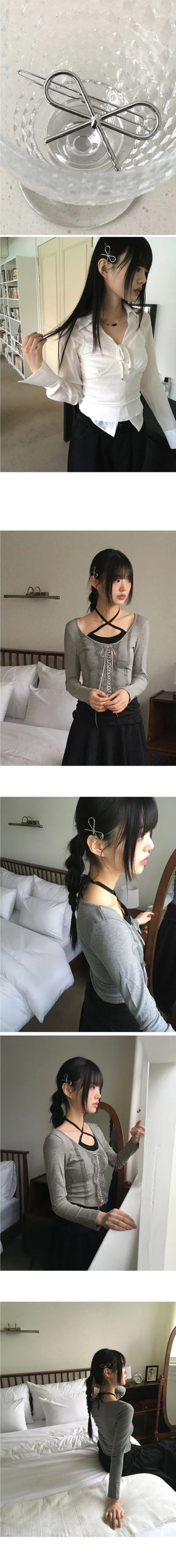 Muving Balletcore Silver Ribbon Hairpin