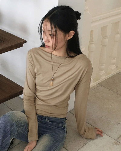 Toen drape shirring off-shoulder long sleeve t-shirt