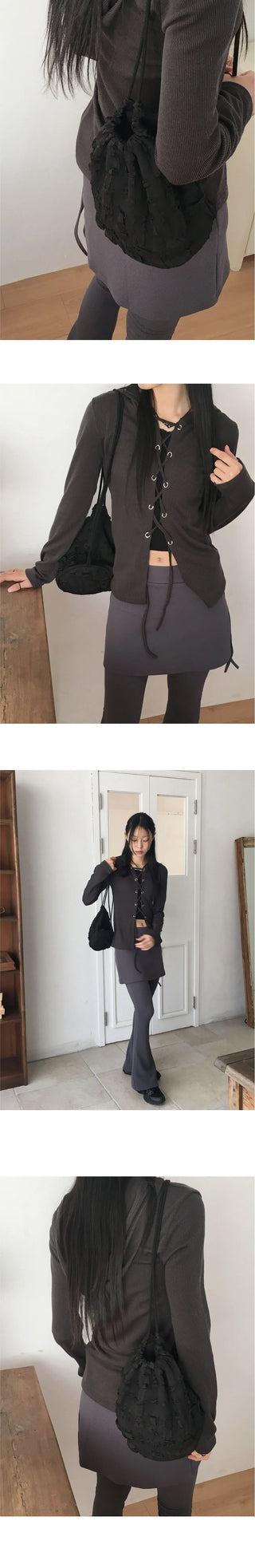 Tmill Vintage Wrinkled Bucket String Nylon Gymsack Backpack