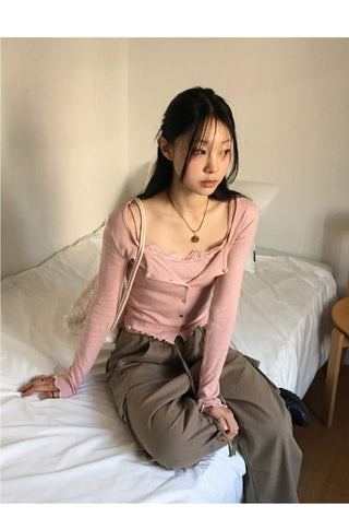 Garnet Punching Lace Sleeveless Cardigan Set