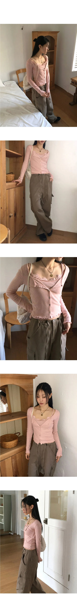 Garnet Punching Lace Sleeveless Cardigan Set