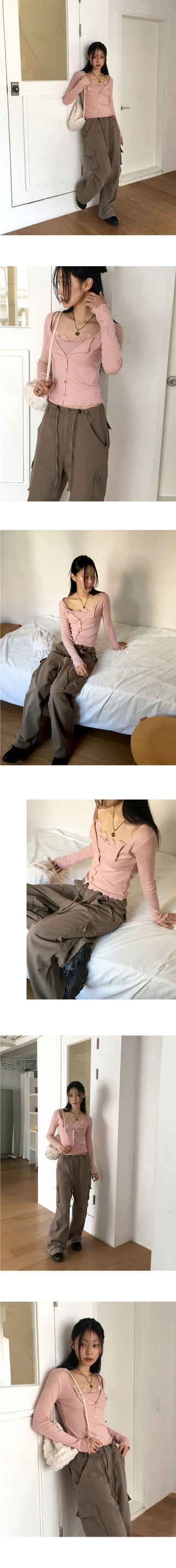 Garnet Punching Lace Sleeveless Cardigan Set