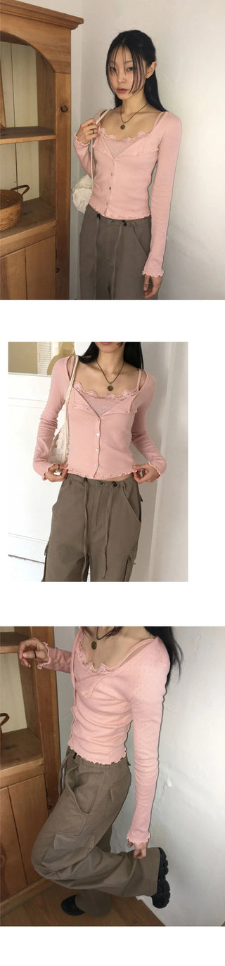 Garnet Punching Lace Sleeveless Cardigan Set