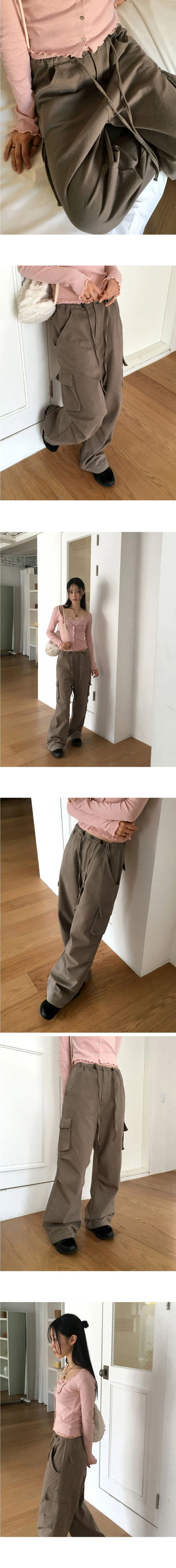 Delpha Vintage Pintucked Cotton Two-Way Long Wide Jogger Cargo Pants