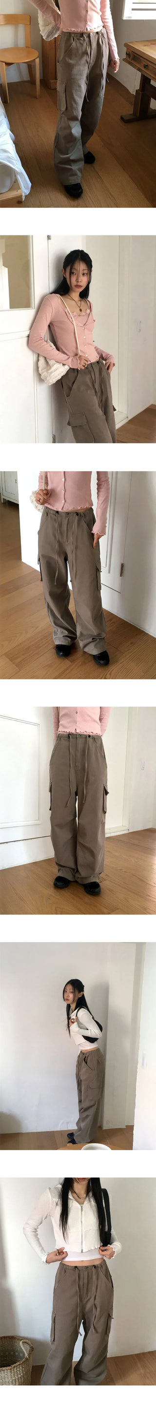 Delpha Vintage Pintucked Cotton Two-Way Long Wide Jogger Cargo Pants