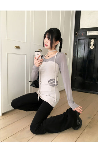 Hemming slit hole strap layered Dress top