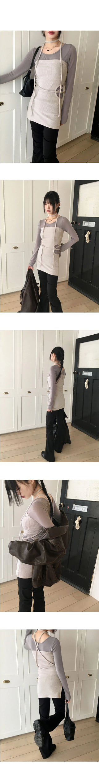 Hemming slit hole strap layered Dress top