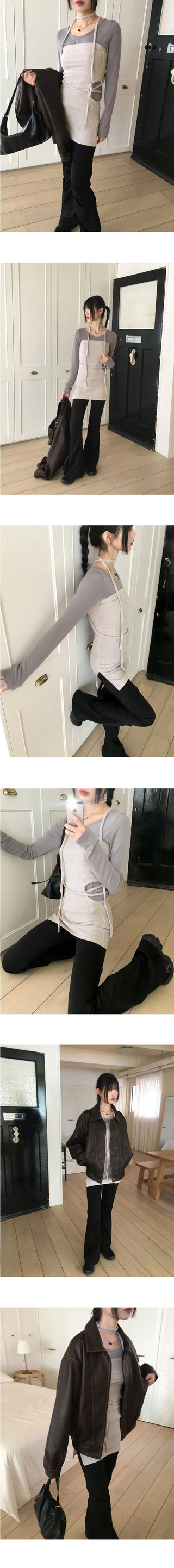 Hemming slit hole strap layered Dress top
