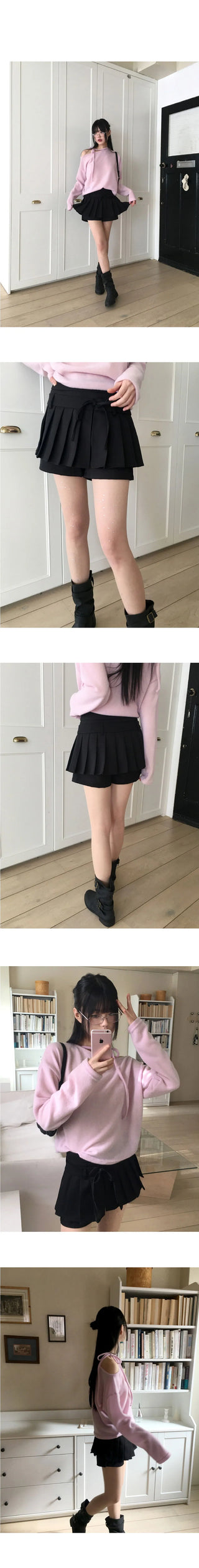 Wicca two-way ribbon pants pleated mini skirt