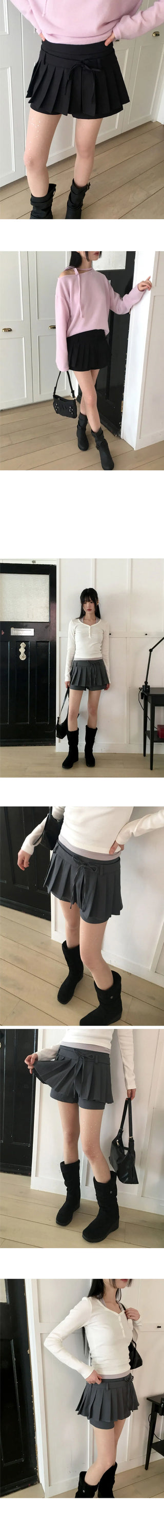 Wicca two-way ribbon pants pleated mini skirt