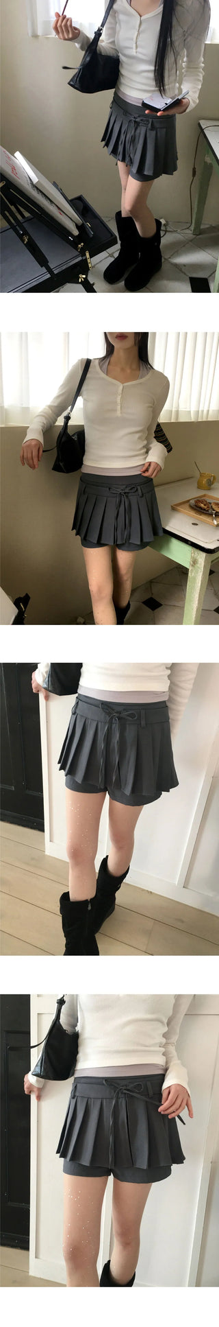 Wicca two-way ribbon pants pleated mini skirt