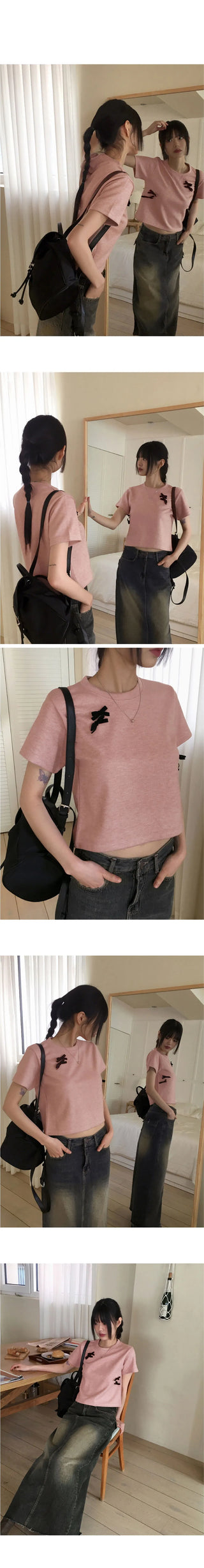 Luce Velvet Ribbon Terry Cropped Short Sleeve T-Shirt