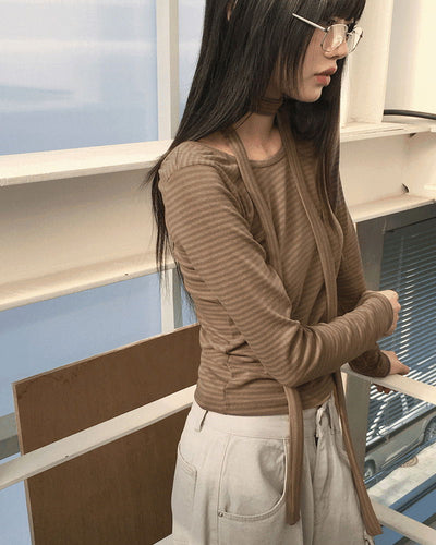 Tuji Striped Round Long Sleeve T-Shirt