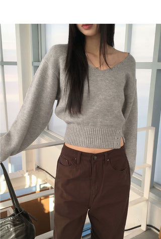 BN off-shoulder two-way button slit V-Neck long sleeve Knitwear