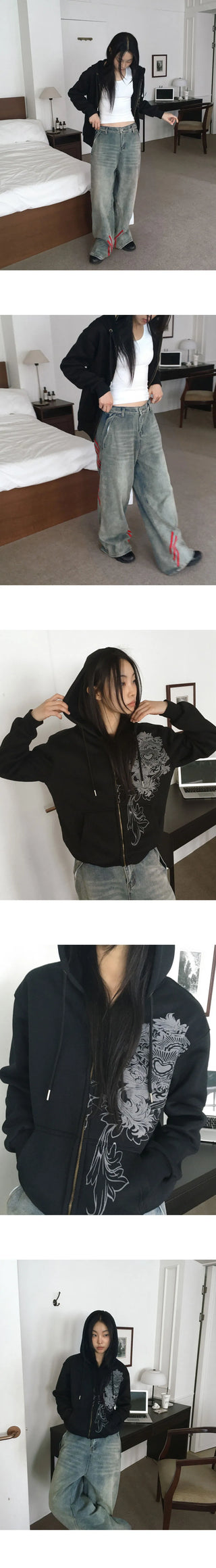 Carton Y2K Printed Hooded Zip-Up