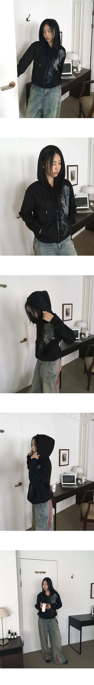 Carton Y2K Printed Hooded Zip-Up
