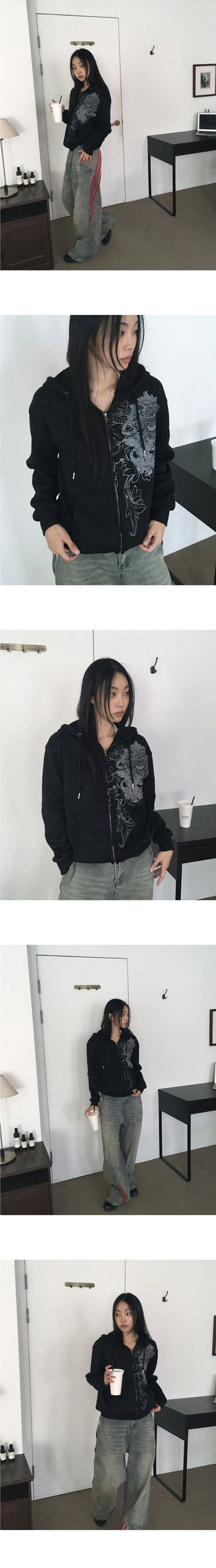 Carton Y2K Printed Hooded Zip-Up