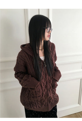 Hika Boxy Twisted Hooded One- Dress Knitwear Zip-up