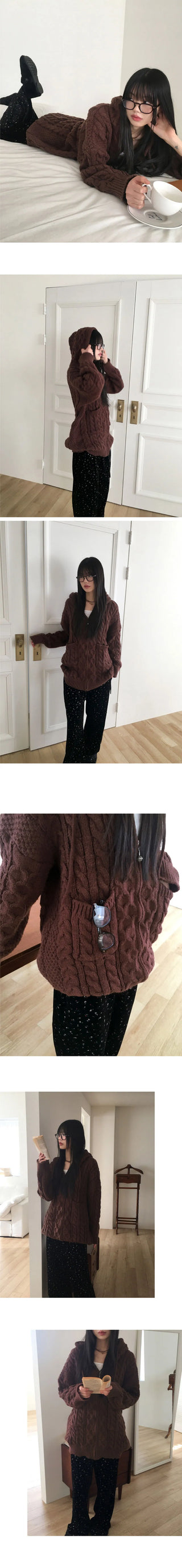 Hika Boxy Twisted Hooded One- Dress Knitwear Zip-up