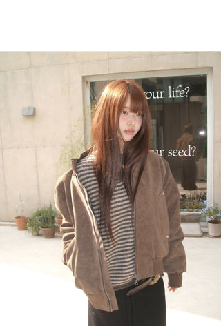 Doa Suede Lining Fur Half-Neck Zip-Up Jacket